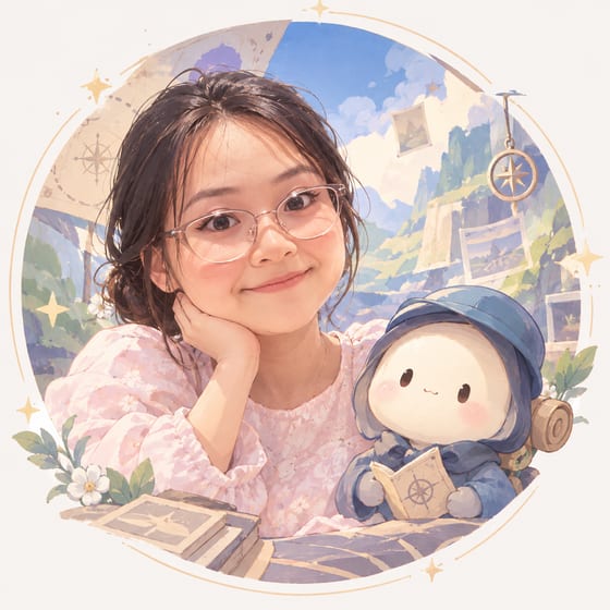 Mira (Hàn Kim Thủy) tựa cằm mỉm cười, Mimo ngồi bên cạnh cầm tấm bản đồ